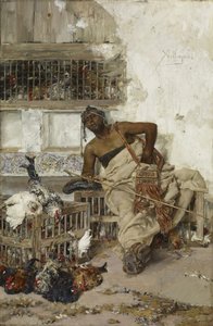 Mercado de aves de corral, Tánger, c.1881 (óleo sobre madera) de Jose Villegas Cordero