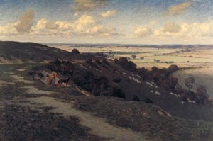 Bury Hill y el pueblo con una vista de los North Downs, c1879-1919 de Jose Weiss