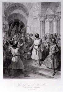 Godofredo de Bouillon elegido Rey de Jerusalén, grabado por Leopold Massard de Jose de (after) Madrazo y Garreta