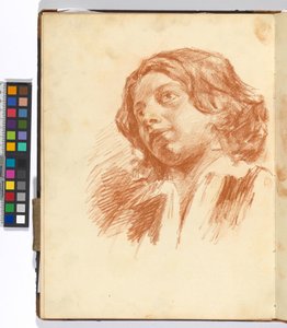Blatt eines Skizzenbuchs: Studie eines Frauenkopfes de Josef Engelhart