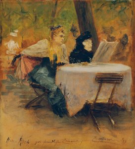 En el restaurante del jardín. de Josef Engelhart
