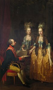Retrato del emperador José II en el espineta con sus hermanas María Isabel y María Ana de Josef Hauzinger