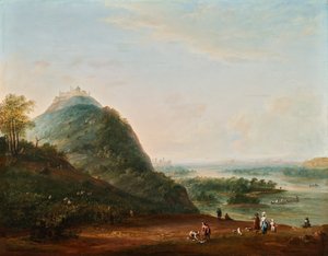Cosecha frente a Viena con vistas a Klosterneuburg, Leopoldsberg, Bisamberg y Korneuburg de Josef Heideloff