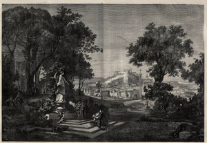 Grecia antigua: vista de los jardines de Venus en Atenas. Grabado después de una pintura de Joseph Hoffmann en “The Illustrous Universe”