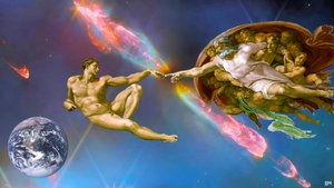 JJM-recrear: Miguel Ángel_La Creación de Adán+JWST de Josef Johann Michel