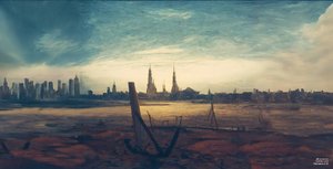JJM recrea Friedrich-C-D: Ciudad al amanecer (rascacielos)