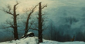 JJM recrea Friedrich-C-D: Cairn en la nieve (Panorama)