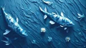 pintura a tinta: Koi-Pez_arpa_azul_03
