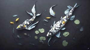 pintura a tinta: Koi-Pez arpa_mármol blanco_05