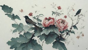 pintura a tinta: PEONY en verde_01