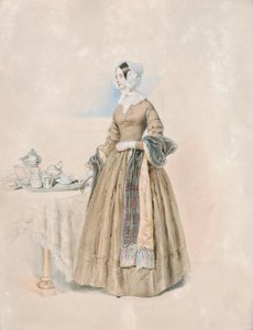 Retrato de la princesa Leopoldine Karoline Palffy, de soltera condesa Kaunitz-Rietberg (esposa del tercer príncipe Anton Karl Palffy), de pie ante una mesa de té puesta