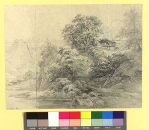 Paisaje montañoso con granjas de Josef Kriehuber