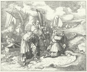 Gustavo Adolfo de Suecia desembarca en Alemania para entrar en la Guerra de los Treinta Años de Josef Mathias (after) Trenkwald