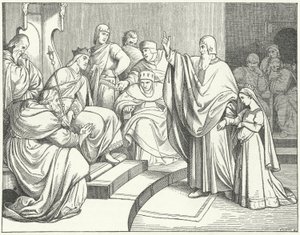 Beatriz de Hohenstaufen pidiendo al rey Otto IV de Alemania que vengue el asesinato de su padre, Felipe de Suabia de Josef Mathias Trenkwald