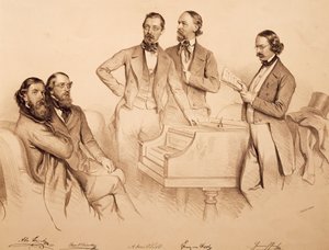 Retrato de grupo de músicos vieneses y compositor: Franz von Suppé, Carl Binder, Anton Storch, Heinrich Proch y Anton Emil Titl de Josef Nikolaus Kriehuber