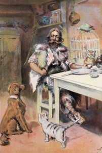 Robinson Crusoe: Soy como un rey (litografia en color) de Joseph (after) Finnemore
