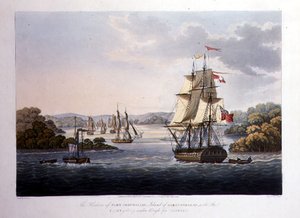 El Puerto de Port Cornwallis. Isla de Gran Andamán, con la Flota Preparándose para Rangún, grabado por G. Hunt, pub. por Kingsbury & Co., Londres de Joseph (after) Moore