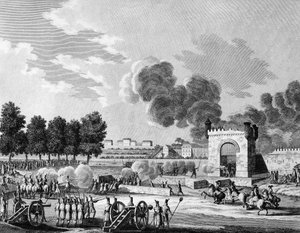 Revolución Francesa: Fiesta republicana de las victorias, lucha de jóvenes estudiantes en el Campo de Marte en París el 21 de octubre de 1794. Grabado de Malapeau después de Swebach - Desfontaines. París, Biblioteca del Instituto de Historia de la Revoluc de Joseph (after) Swebach Desfontaines