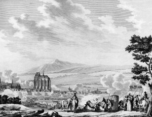Revolución francesa y llegada de las fuerzas contrarrevolucionarias del ejército austríaco: Bombardeo de la ciudad de Lille (25 de septiembre) de Joseph (after) Swebach Desfontaines