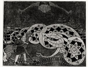 Seppo Llmarinen arando el campo de serpientes, ilustración de 