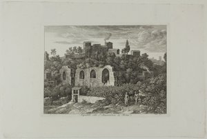 Acueducto bajo el Monasterio de San Buenaventura en Roma, lámina diez de Die Römische Ansichten de Joseph Anton Koch