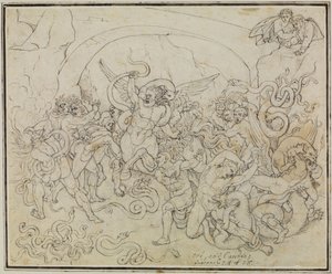 El castigo de los ladrones en el valle de las serpientes y los dragones (Infierno de Dante, Canto 25, V 17) de Joseph Anton Koch