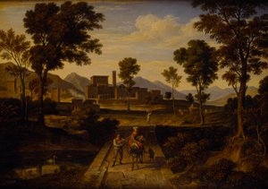 Paisaje en Terni con un puente sobre el río de Joseph Anton Koch