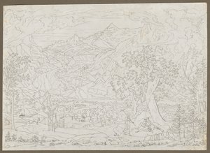 The Grindelwald Glacier with Hunter and Peasant Girl in Foreground de Joseph Anton Koch