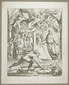 La lucha entre el Diablo y San Francisco de Asís por el alma de Guido da Montefeltro, lámina tres de Darstellungen aus Dante
