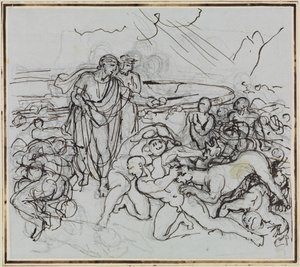 Virgilio calma a Cerbero (Infierno de Dante, canto 6, verso 13) de Joseph Anton Koch