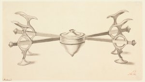 Diseño para un soporte de plato con brazos extensibles y una pequeña lámpara de alcohol de Joseph Anton Seethaler Ii