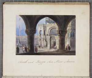 Iglesia y Plaza San Marcos en Venecia, pegado en el Diario de un viaje por Suiza e Italia de Thomas Moody, 1822