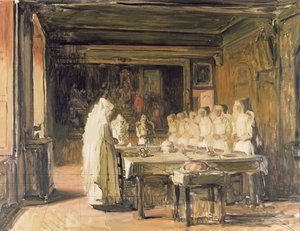 Las hermanas del Hospicio de Beaune diciendo gracia, finales del siglo XIX de Joseph Bail