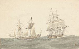 Barquentina y fragata en mar gruesa de Joseph Cartwright