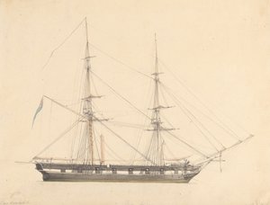 Brig individual con la bandera de la Unión y tres figuras de Joseph Cartwright