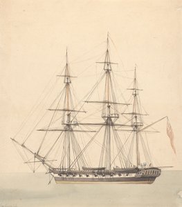 Corbeta individual (?) con tres figuras con uniformes navales y la Union Jack de Joseph Cartwright