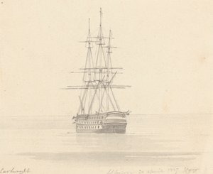 Fragata individual, popa hacia delante; Albion 20 de abril de 1817 de Joseph Cartwright