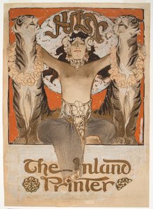 Ilustración de la portada de "The Inland Printer" (pluma y tinta, grafito y gouache blanco sobre papel) de Joseph Christian Leyendecker