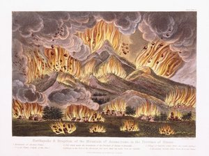 Terremoto y Erupción del Monte Asama-yama en la provincia de Sinano, 1822 de Joseph Constantine Stadler