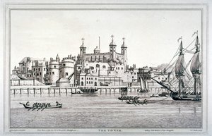 Vista sur de la Torre de Londres con barcos en el río Támesis de Joseph Constantine Stadler
