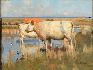Paisaje con ganado, c.1883-85 (óleo sobre lienzo) de Joseph Crawhall