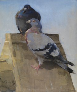 Palomas en el tejado (gouache sobre lino) de Joseph Crawhall