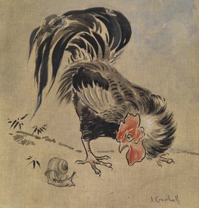 Gallo español y caracol (gouache sobre lino) de Joseph Crawhall