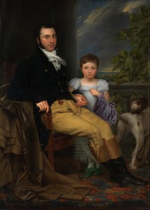 Retrato de un caballero prominente con su hija y un perro de caza (óleo sobre lienzo) de Joseph Denis Odevaere