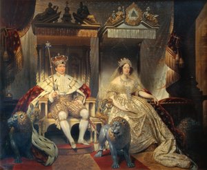 Cristián VIII (1786-1848) y la reina Carolina Amalia (1796-1881) con trajes de coronación