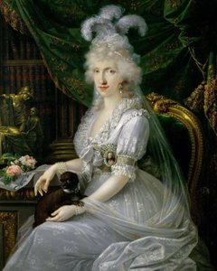 Alemana: María Luisa (Ludovica) de Nápoles-Sicilia (1773-1802), esposa de Fernando III de Toscana, sentada a una mesa, retrato hasta la rodilla de Luisa María Amelia Teresa de Nápoles y Sicilia, princesa de Nápoles y Sicilia (1773-1802), gran duquesa conso de Joseph Dorffmeister