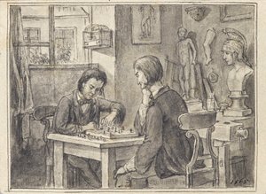 Los jugadores de ajedrez en el estudio del escultor. de Joseph Eugen Hörwarter