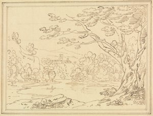 Paisaje con árboles junto a un lago de Joseph Farington
