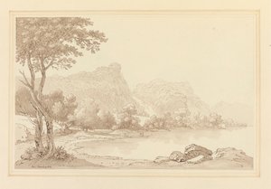 Lodore Rocks falls cottage distant de Joseph Farington