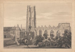 Vista de la iglesia de San Nicolás de Valenciennes tras el asedio de Joseph Farington